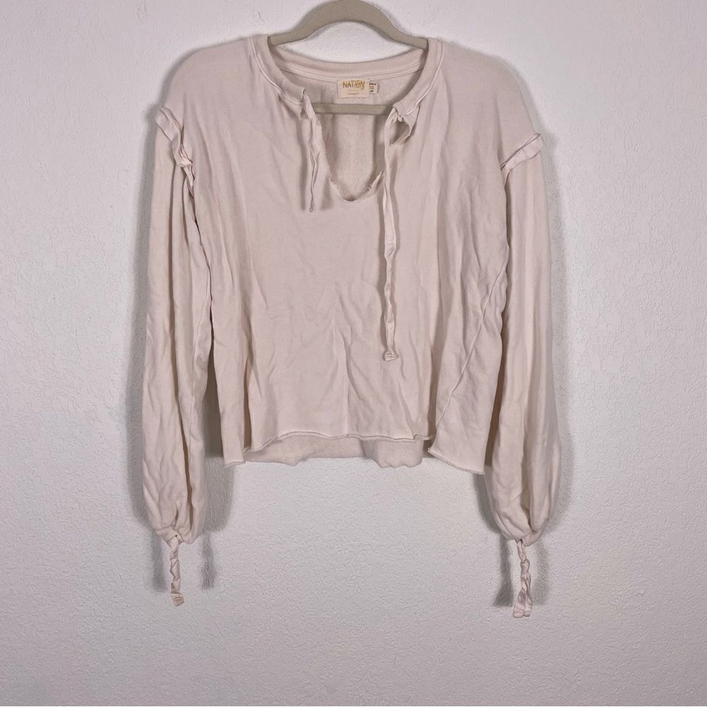 Nation LTD Off White V Neck Long Sleeve‎ Sweatshirt Top
